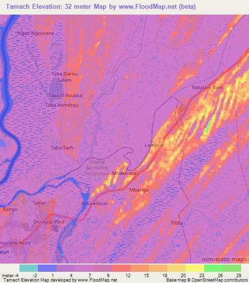 Tamach,Senegal Elevation Map