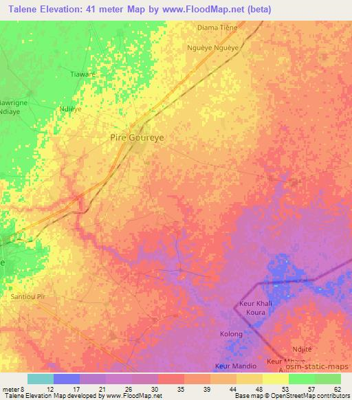 Talene,Senegal Elevation Map