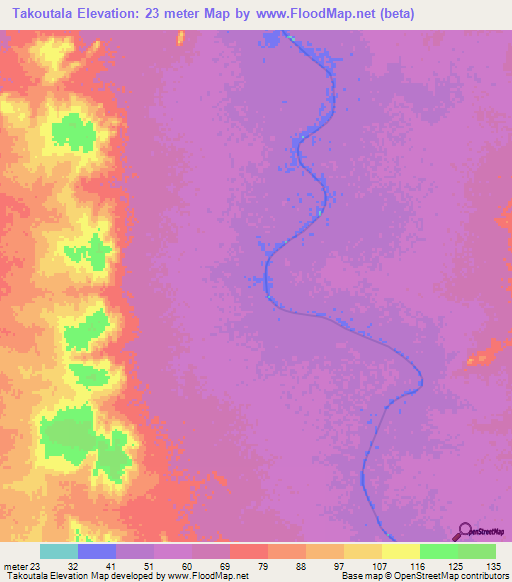 Takoutala,Senegal Elevation Map