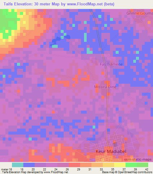 Taifa,Senegal Elevation Map
