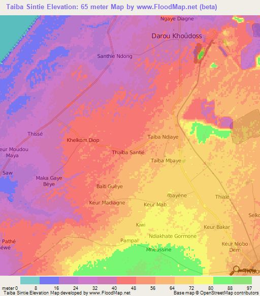 Taiba Sintie,Senegal Elevation Map