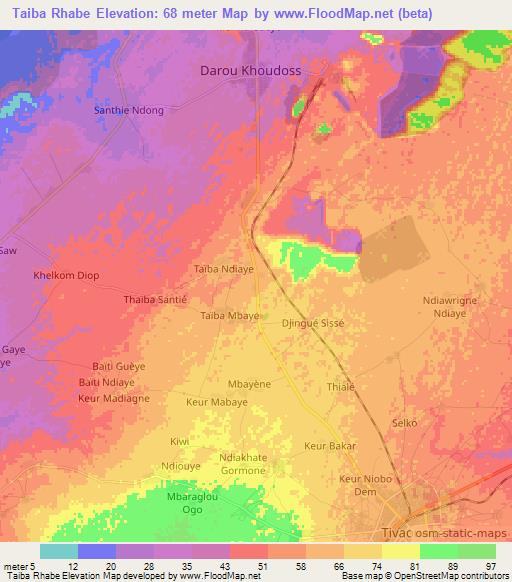 Taiba Rhabe,Senegal Elevation Map