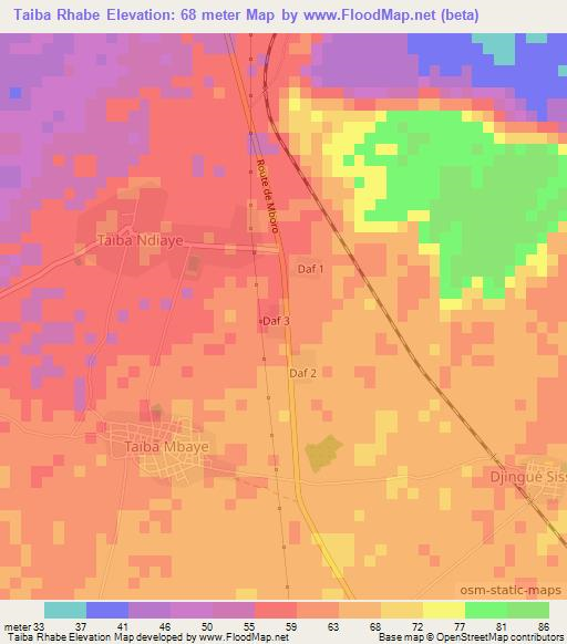 Taiba Rhabe,Senegal Elevation Map