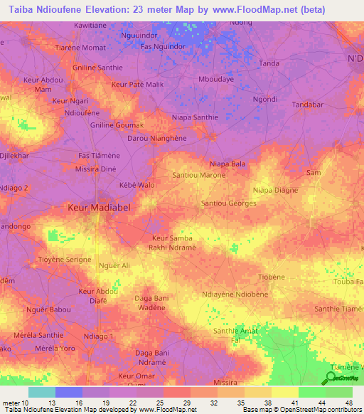 Taiba Ndioufene,Senegal Elevation Map