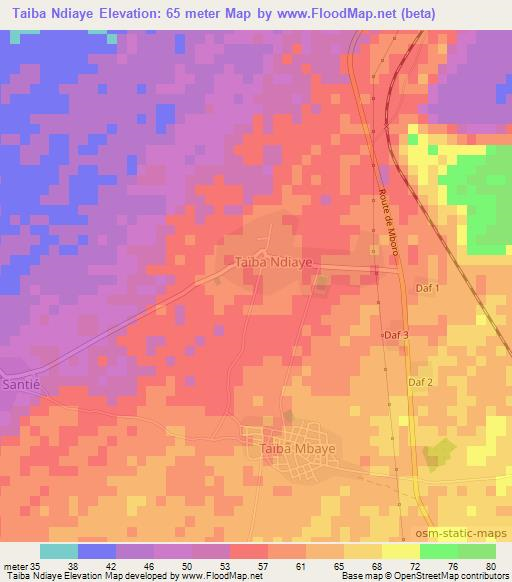 Taiba Ndiaye,Senegal Elevation Map