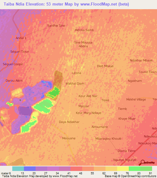 Taiba Ndia,Senegal Elevation Map