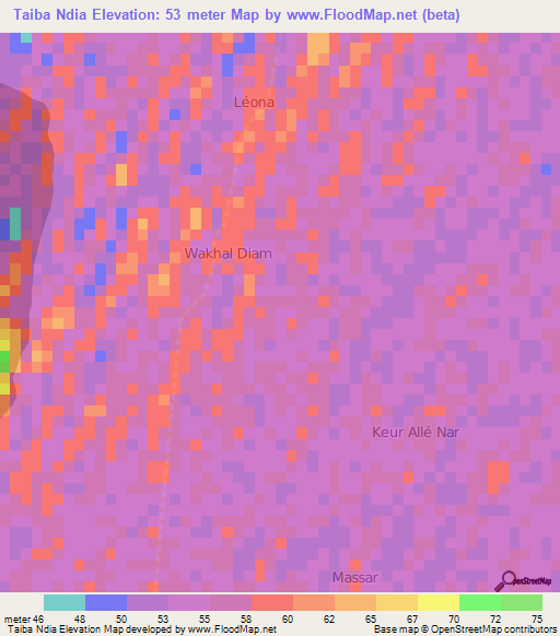 Taiba Ndia,Senegal Elevation Map