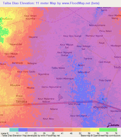 Taiba Diao,Senegal Elevation Map