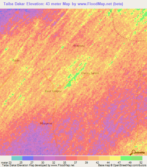 Taiba Dakar,Senegal Elevation Map