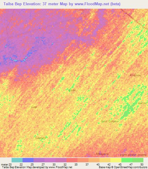 Taiba Bep,Senegal Elevation Map