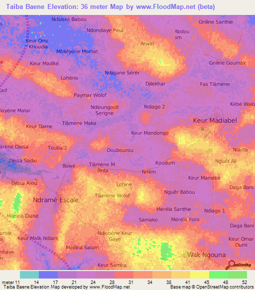 Taiba Baene,Senegal Elevation Map