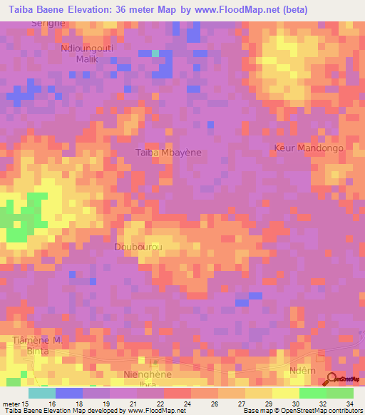 Taiba Baene,Senegal Elevation Map