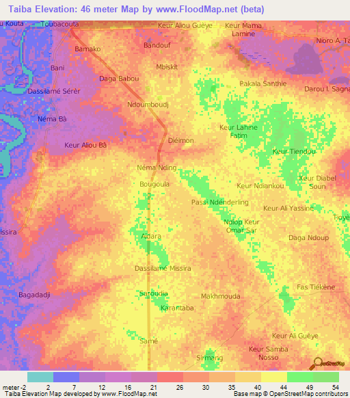 Taiba,Senegal Elevation Map