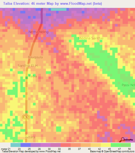 Taiba,Senegal Elevation Map