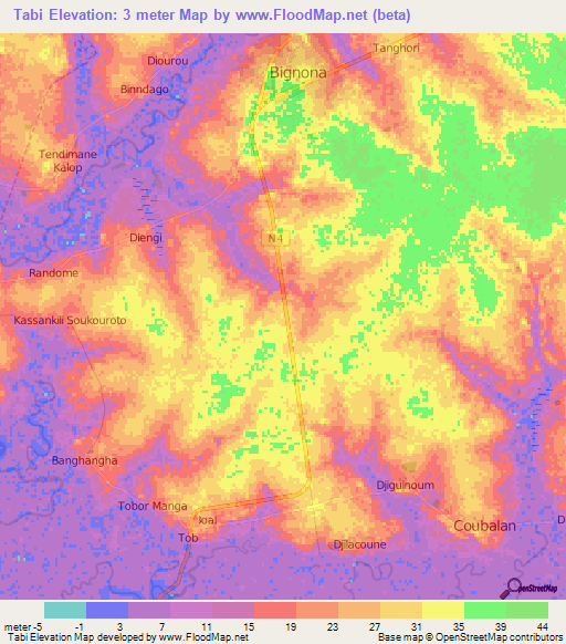 Tabi,Senegal Elevation Map