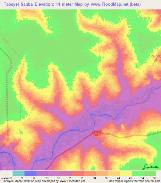 Tabayel Sanba,Senegal Elevation Map