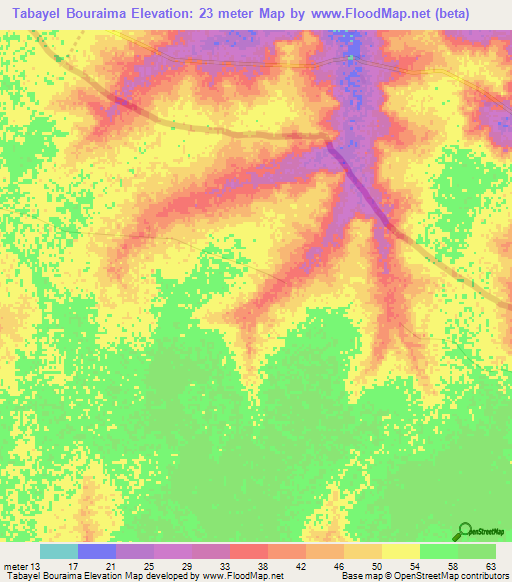 Tabayel Bouraima,Senegal Elevation Map
