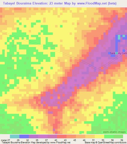 Tabayel Bouraima,Senegal Elevation Map