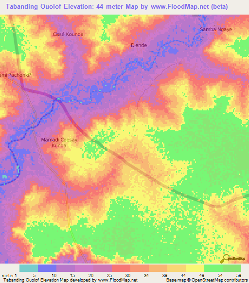Tabanding Ouolof,Senegal Elevation Map