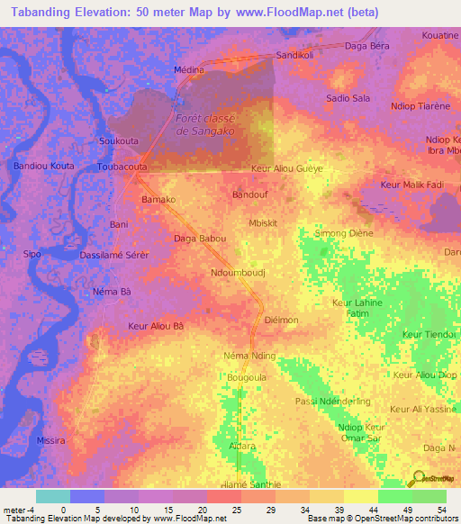 Tabanding,Senegal Elevation Map