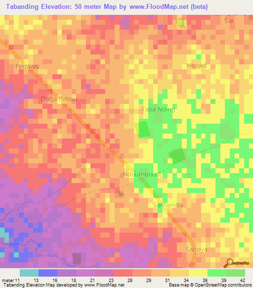 Tabanding,Senegal Elevation Map