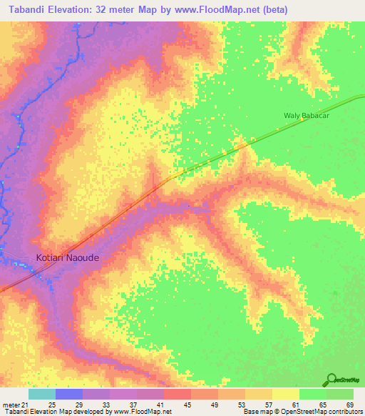 Tabandi,Senegal Elevation Map