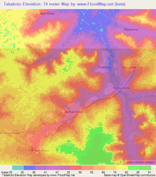 Tabakoto,Senegal Elevation Map