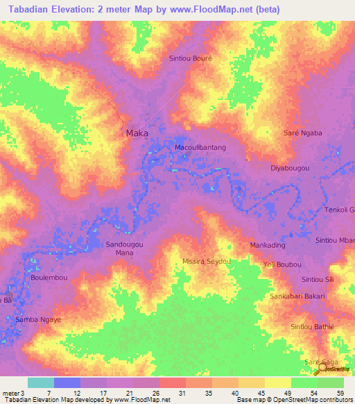 Tabadian,Senegal Elevation Map
