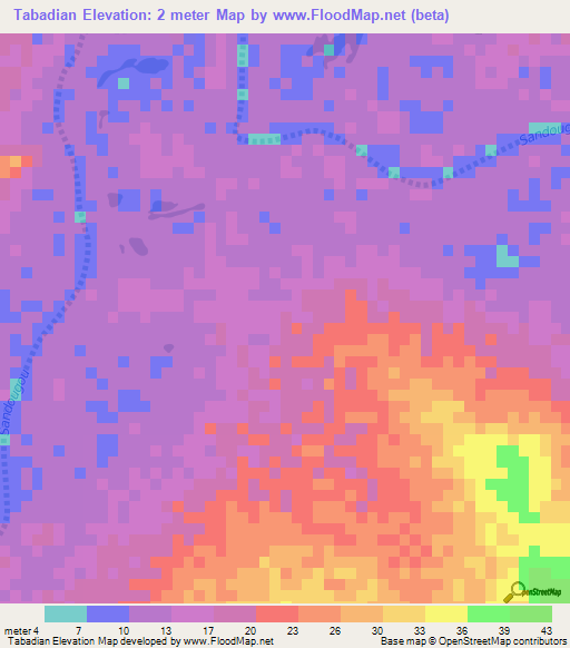Tabadian,Senegal Elevation Map
