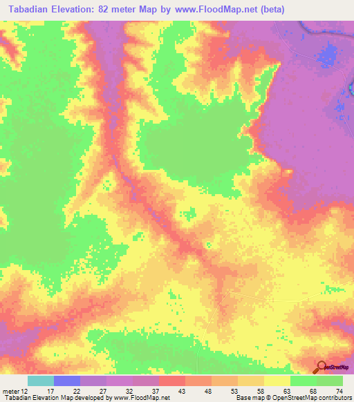 Tabadian,Senegal Elevation Map
