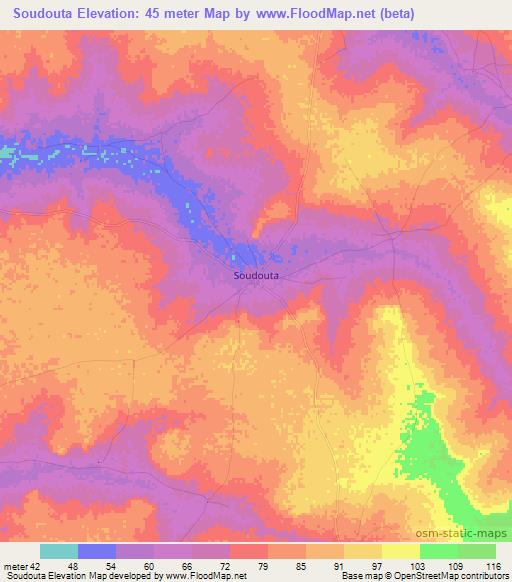 Soudouta,Senegal Elevation Map