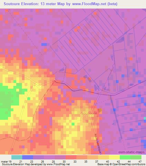 Soutoure,Senegal Elevation Map