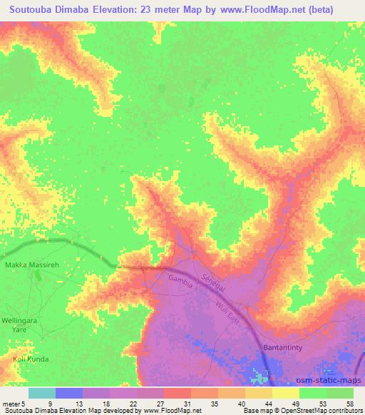 Soutouba Dimaba,Senegal Elevation Map