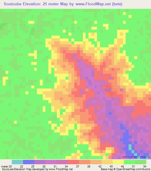 Soutouba,Senegal Elevation Map