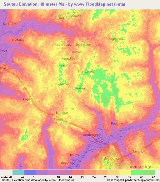 Soutou,Senegal Elevation Map