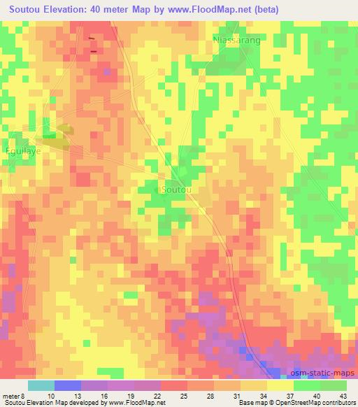 Soutou,Senegal Elevation Map