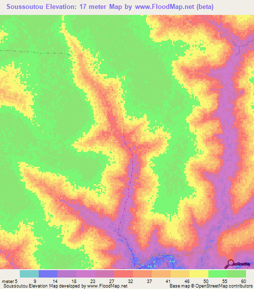 Soussoutou,Senegal Elevation Map