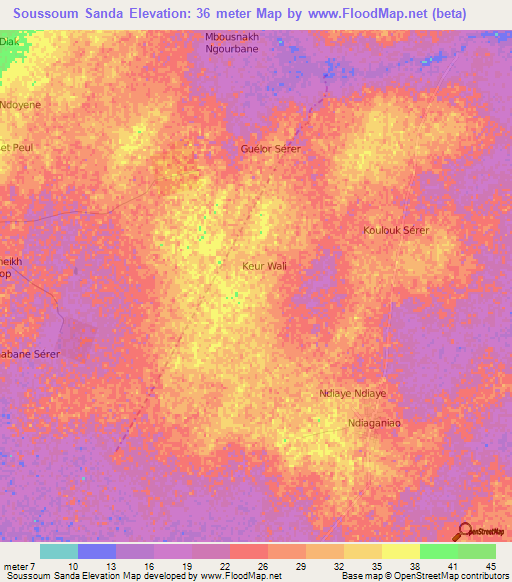 Soussoum Sanda,Senegal Elevation Map