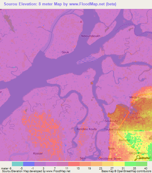 Sourou,Senegal Elevation Map