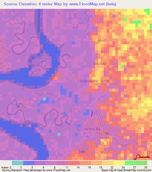 Sourou,Senegal Elevation Map