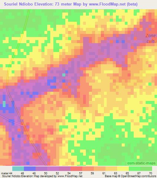 Souriel Ndiobo,Senegal Elevation Map