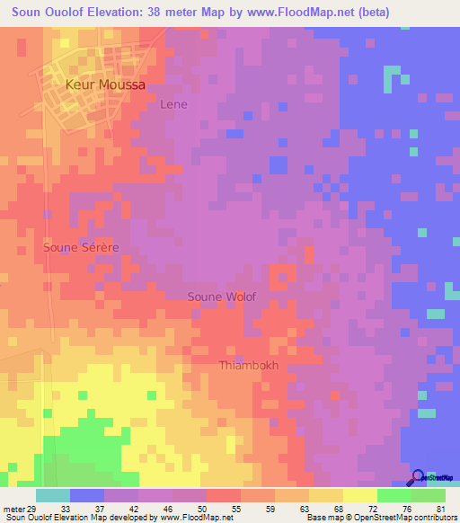 Soun Ouolof,Senegal Elevation Map