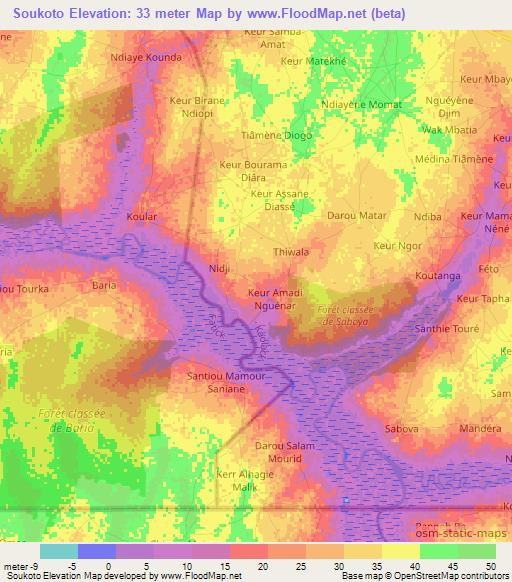 Soukoto,Senegal Elevation Map