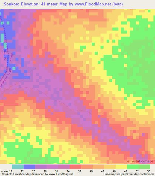 Soukoto,Senegal Elevation Map