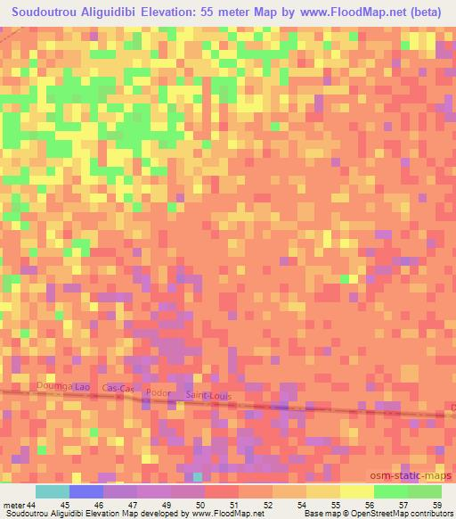 Soudoutrou Aliguidibi,Senegal Elevation Map