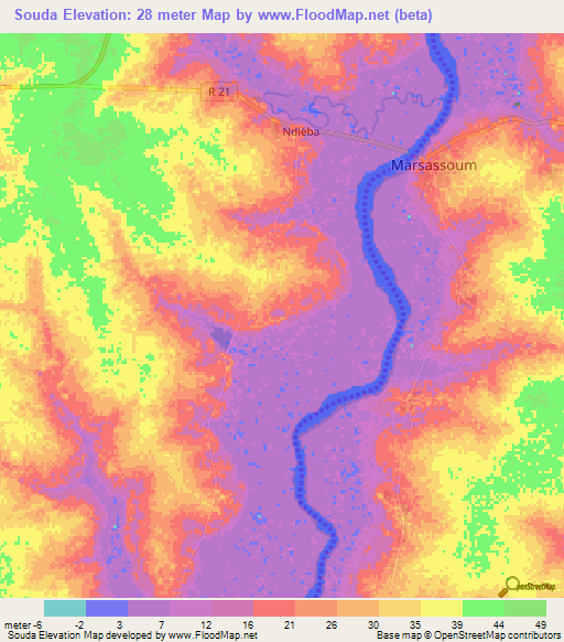 Souda,Senegal Elevation Map