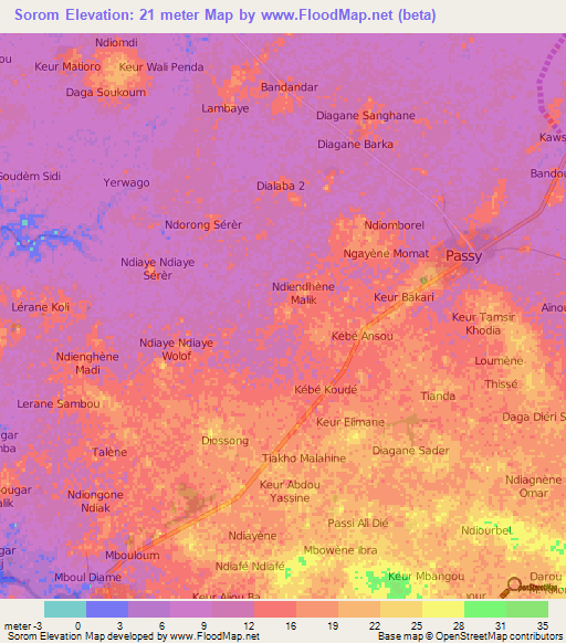 Sorom,Senegal Elevation Map
