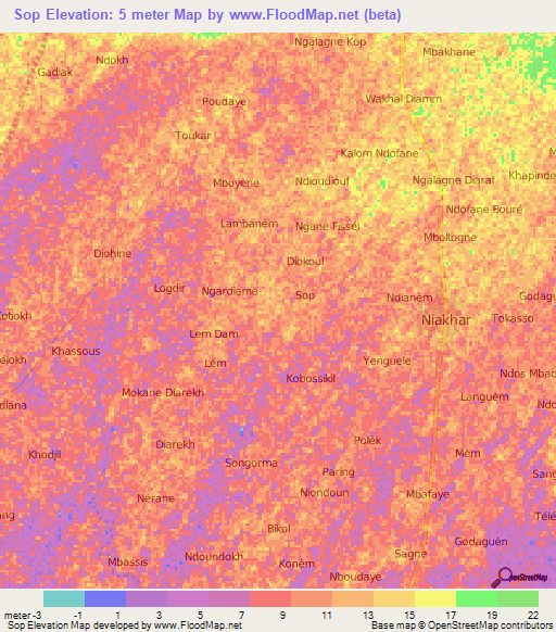 Sop,Senegal Elevation Map