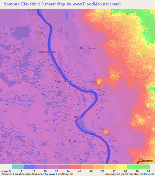 Somono,Senegal Elevation Map