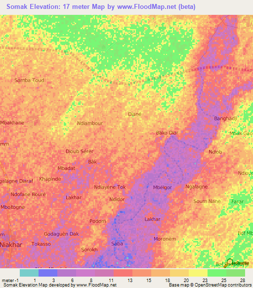Somak,Senegal Elevation Map